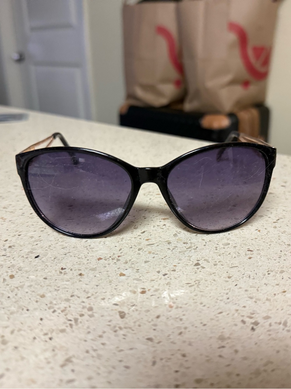 Fashion Nova Black Frame Sunglasses with Purple Lenses